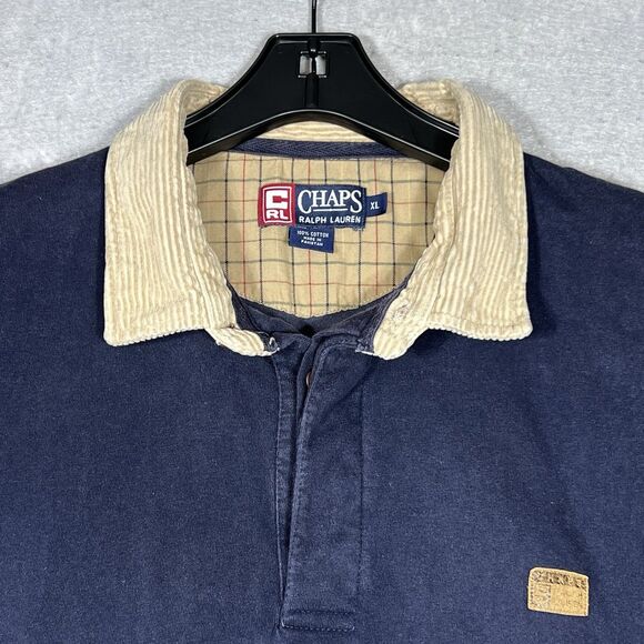 VTG Chaps Ralph Lauren Rugby Polo Shirt Corduroy Men XL Fishing 01978 Colorblock - Picture 6 of 12